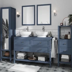 Meuble sous vasque à poser 4 tiroirs 1 niche bleu mat l.120 cm Perma + plan de toilette, GoodHome