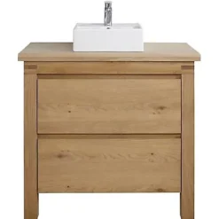 Meuble sous vasque à poser chêne massif et plaqué chêne l.90 cm + plan de toilette en chêne, Cooke & Lewis Harmon
