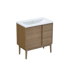 Meuble sous vasque à poser placage chêne H.82 x P.45 x l.80 cm Kabayan