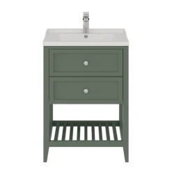 Meuble sous vasque à poser 2 tiroirs 1 niche vert mat l.60 x H.80,6 x P.45 cm, GoodHome Perma