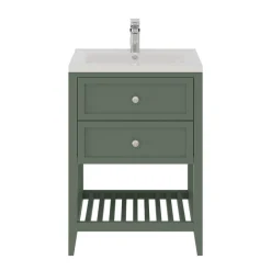 Meuble sous vasque à poser 2 tiroirs 1 niche vert mat l.60 x H.80,6 x P.45 cm, GoodHome Perma