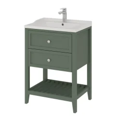 Meuble sous vasque à poser 2 tiroirs 1 niche vert mat l.60 x H.80,6 x P.45 cm, GoodHome Perma