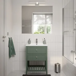 Meuble sous vasque à poser 2 tiroirs 1 niche vert mat l.60 x H.80,6 x P.45 cm, GoodHome Perma