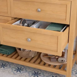 Meuble sous vasque à poser 4 tiroirs 1 niche placage chêne l.120 cm Perma + plan double vasque céramique blanc Lana, GoodHome
