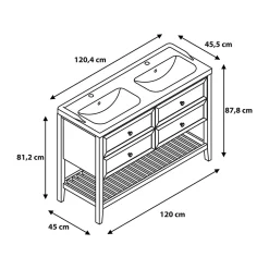 Meuble sous vasque à poser 4 tiroirs 1 niche placage chêne l.120 cm Perma + plan double vasque céramique blanc Lana, GoodHome