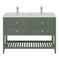 Meuble sous vasque à poser l.120 cm vert + plan double vasque Nira, GoodHome Perma