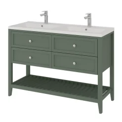 Meuble sous vasque à poser l.120 cm vert + plan double vasque Nira, GoodHome Perma
