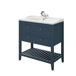 Meuble sous vasque à poser 2 tiroirs 1 niche bleu mat l.80 cm Perma + plan vasque Lana, GoodHome
