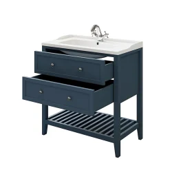 Meuble sous vasque à poser 2 tiroirs 1 niche bleu mat l.80 cm Perma + plan vasque Lana, GoodHome
