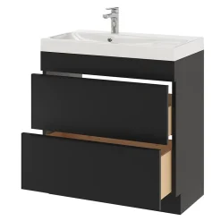 Meuble sous vasque à poser noir mat l.80 x H.82 x P.45 cm, GoodHome Imandra