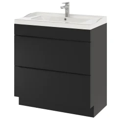 Meuble sous vasque à poser noir mat l.80 x H.82 x P.45 cm, GoodHome Imandra