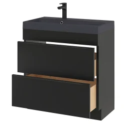 Meuble sous vasque à poser noir mat l.80 x H.82 x P.45 cm, GoodHome Imandra