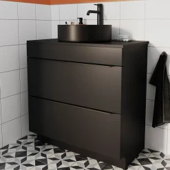 Meuble sous vasque à poser noir mat l.80 x H.82 x P.45 cm, GoodHome Imandra