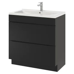 Meuble sous vasque à poser noir mat l.80 x H.82 x P.45 cm, GoodHome Imandra