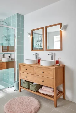 Meuble sous vasque à poser 4 tiroirs 1 niche placage chêne l.120 cm + plan de toilette placage chêne, GoodHome Perma
