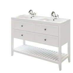 Meuble sous vasque à poser 4 tiroirs 1 niche blanc mat l.120 cm Perma + plan double vasque Lana, GoodHome