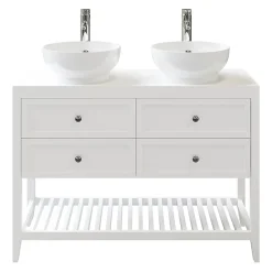Meuble sous vasque à poser 4 tiroirs blanc mat l.120 x H.80 x P.45 cm, GoodHome Perma