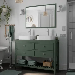 Meuble sous vasque à poser 4 tiroirs 1 niche vert mat l.120 x H.80,6 x P.45 cm, GoodHome Perma