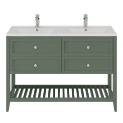 Meuble sous vasque à poser 4 tiroirs 1 niche vert mat l.120 x H.80,6 x P.45 cm, GoodHome Perma