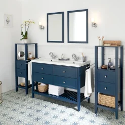 Meuble sous vasque à poser 4 tiroirs bleu mat l.120 x H.80 x P.45 cm, GoodHome Perma