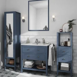 Meuble sous vasque à poser 2 tiroirs 1 niche bleu mat l.80 cm Perma + plan vasque Nira, GoodHome