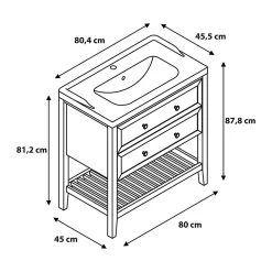 Meuble sous vasque à poser 2 tiroirs 1 niche placage chêne l.80 cm Perma + plan vasque blanc Nira, GoodHome