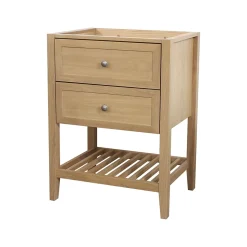 Meuble sous vasque à poser 2 tiroirs 1 niche placage chêne l.60 cm + plan de toilette placage chêne, GoodHome Perma