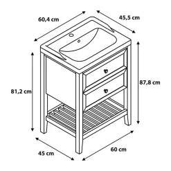 Meuble sous vasque à poser 2 tiroirs 1 niche placage chêne l.60 cm + plan de toilette placage chêne, GoodHome Perma
