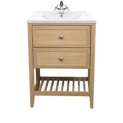 Meuble sous vasque à poser placage chêne l.60 x H.80,6 x P.45 cm, GoodHome Perma