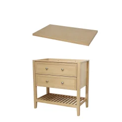 Meuble sous vasque à poser 2 tiroirs 1 niche placage chêne l.80 cm + plan de toilette placage chêne, GoodHome Perma