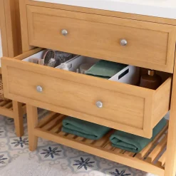 Meuble sous vasque à poser 2 tiroirs 1 niche placage chêne l.80 cm + plan de toilette placage chêne, GoodHome Perma