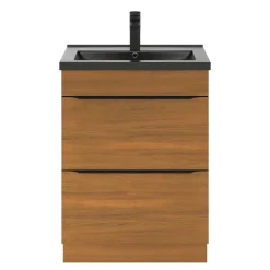 Meuble sous vasque à poser effet noyer l.60 x H.82 x P.45 cm, GoodHome Imandra