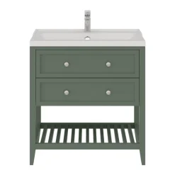 Meuble sous vasque à poser 2 tiroirs 1 niche vert mat l.80 x H.80,6 x P.45 cm, GoodHome Perma
