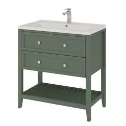 Meuble sous vasque à poser 2 tiroirs 1 niche vert mat l.80 x H.80,6 x P.45 cm, GoodHome Perma