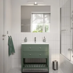 Meuble sous vasque à poser 2 tiroirs 1 niche vert mat l.80 x H.80,6 x P.45 cm, GoodHome Perma