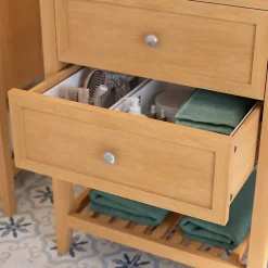 Meuble sous vasque à poser 2 tiroirs 1 niche placage chêne l.60 cm Perma + plan vasque blanc Lana, GoodHome