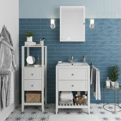 Meuble sous vasque à poser 2 tiroirs 1 niche blanc mat l.60 cm, GoodHome Perma