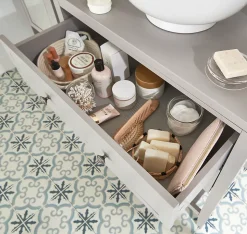 Meuble sous vasque à poser 2 tiroirs 1 niche blanc mat l.60 cm, GoodHome Perma