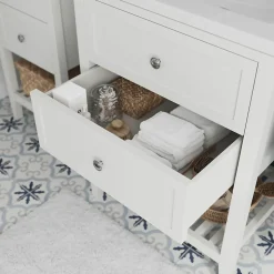 Meuble sous vasque à poser 2 tiroirs 1 niche blanc mat l.60 cm, GoodHome Perma