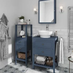 Meuble sous vasque à poser 2 tiroirs bleu mat l.60 cm, GoodHome Perma