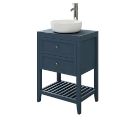 Meuble sous vasque à poser 2 tiroirs bleu mat l.60 cm, GoodHome Perma