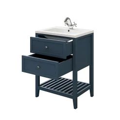 Meuble sous vasque à poser 2 tiroirs bleu mat l.60 cm, GoodHome Perma