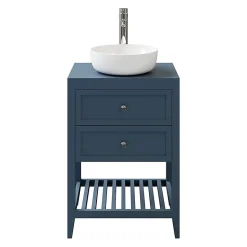 Meuble sous vasque à poser 2 tiroirs bleu mat l.60 cm, GoodHome Perma