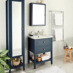 Meuble sous vasque à poser 2 tiroirs bleu mat l.60 cm, GoodHome Perma