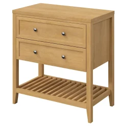 Meuble sous vasque à poser 2 tiroirs placage chêne l.80 x H.80,6 x P.45 cm, GoodHome Perma