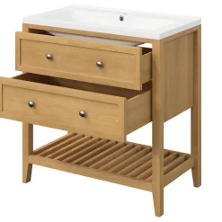 Meuble sous vasque à poser 2 tiroirs placage chêne l.80 x H.80,6 x P.45 cm, GoodHome Perma