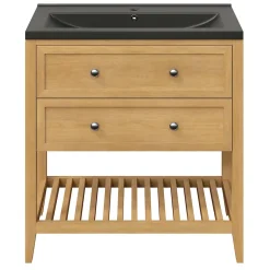 Meuble sous vasque à poser 2 tiroirs placage chêne l.80 x H.80,6 x P.45 cm, GoodHome Perma