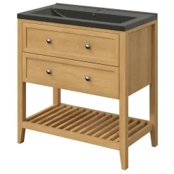 Meuble sous vasque à poser 2 tiroirs placage chêne l.80 x H.80,6 x P.45 cm, GoodHome Perma