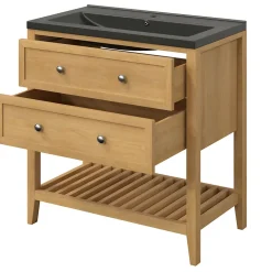Meuble sous vasque à poser 2 tiroirs placage chêne l.80 x H.80,6 x P.45 cm, GoodHome Perma