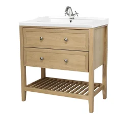 Meuble sous vasque à poser 2 tiroirs placage chêne l.80 x H.80,6 x P.45 cm, GoodHome Perma